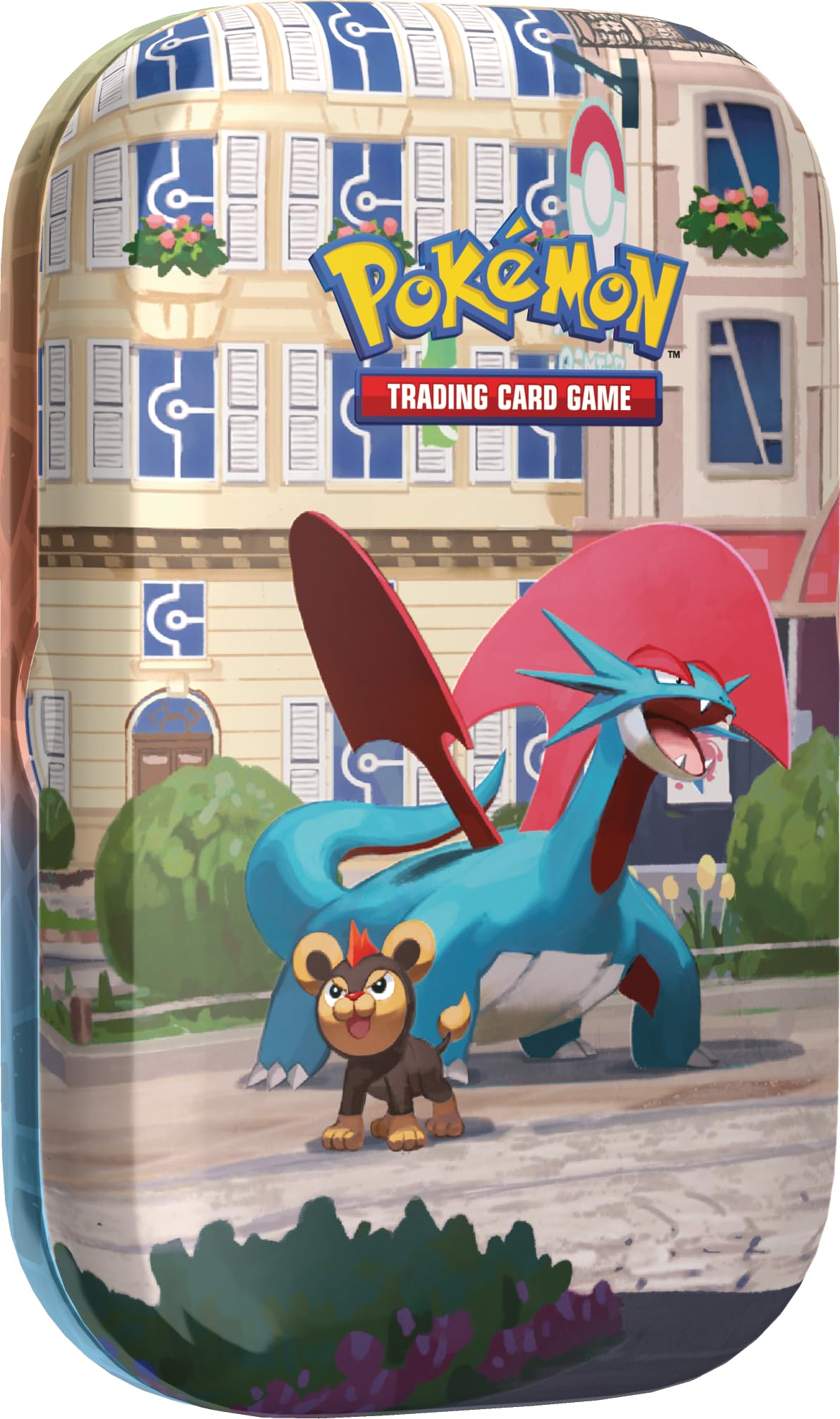 Pokémon Mini Tin Lumiose City · Salamence & Litleo (2 booster packs + art card + sticker)