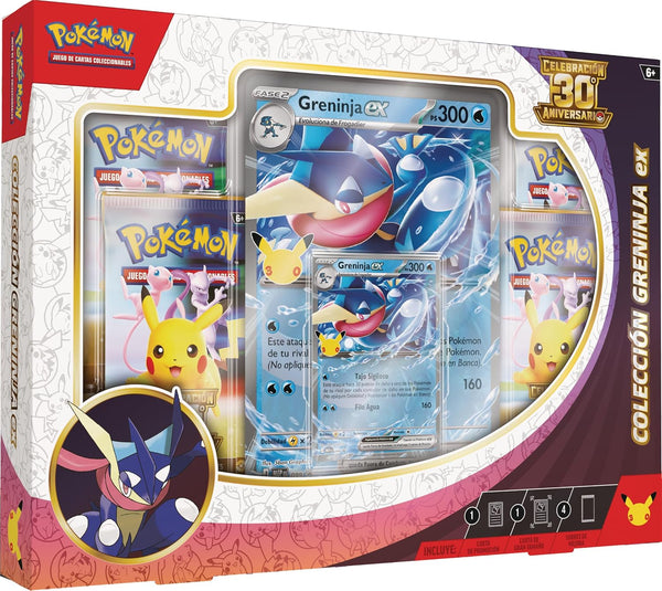 Pokémon Colección Greninja ex Celebración 30.º Aniversario (2 promos + 4 sobres) · gachapon coleccionable