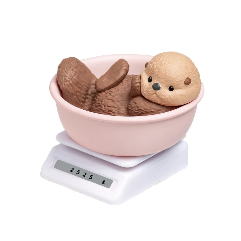 Figura gachapón de animal del zoo sobre báscula, estilo japonés kawaii — Don Gachapón