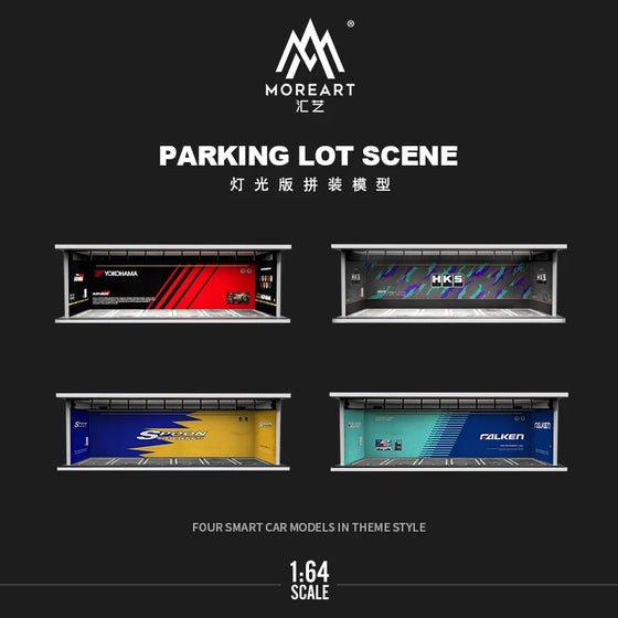 Diorama parking JDM 1:64 con luz LED — Don Gachapón