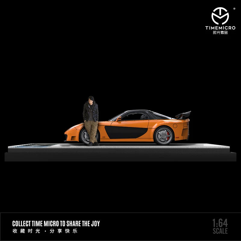 Coche a escala 1:64 Mazda RX-7 naranja estilo JDM Tokyo Drift, diecast de metal — Don Gachapón