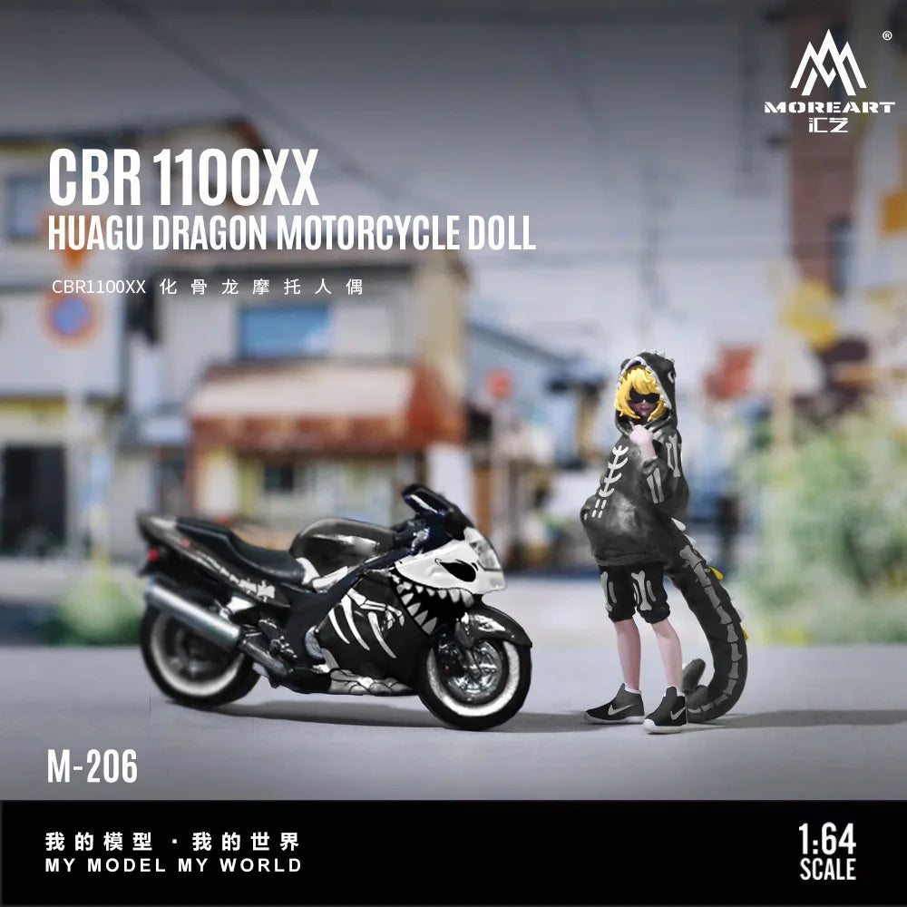 Figura de resina de chica motociclista Black Dragon BR1100XX — coche JDM a escala 1:64