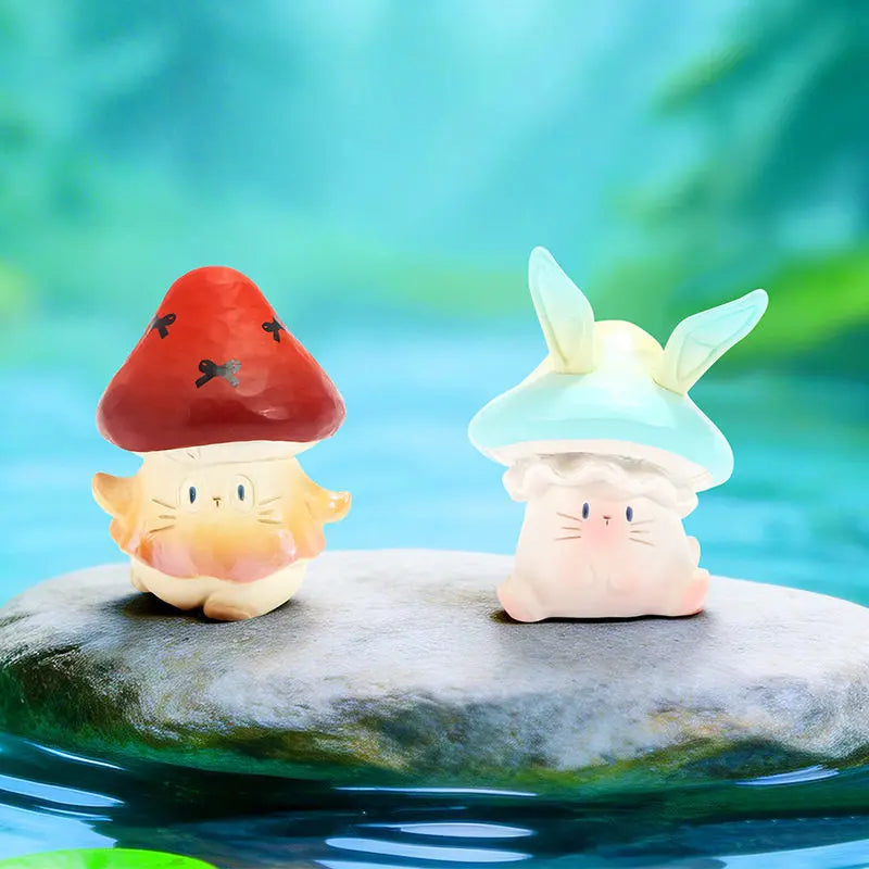 Caja sorpresa de figuras de gatos seta kawaii de estilo japonés, serie Fantasy Mushroom — Don Gachapón