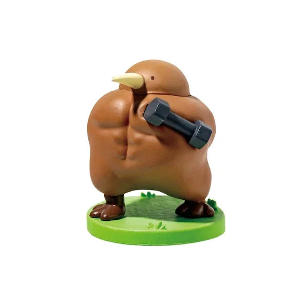 Figura gachapón de kiwi musculoso kawaii de estilo japonés en cápsula sorpresa — Don Gachapón