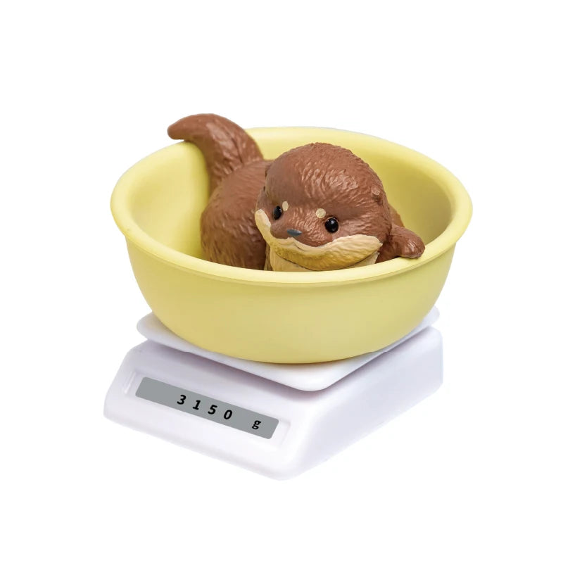 Figura gachapón de animal del zoo sobre báscula, estilo japonés kawaii — Don Gachapón