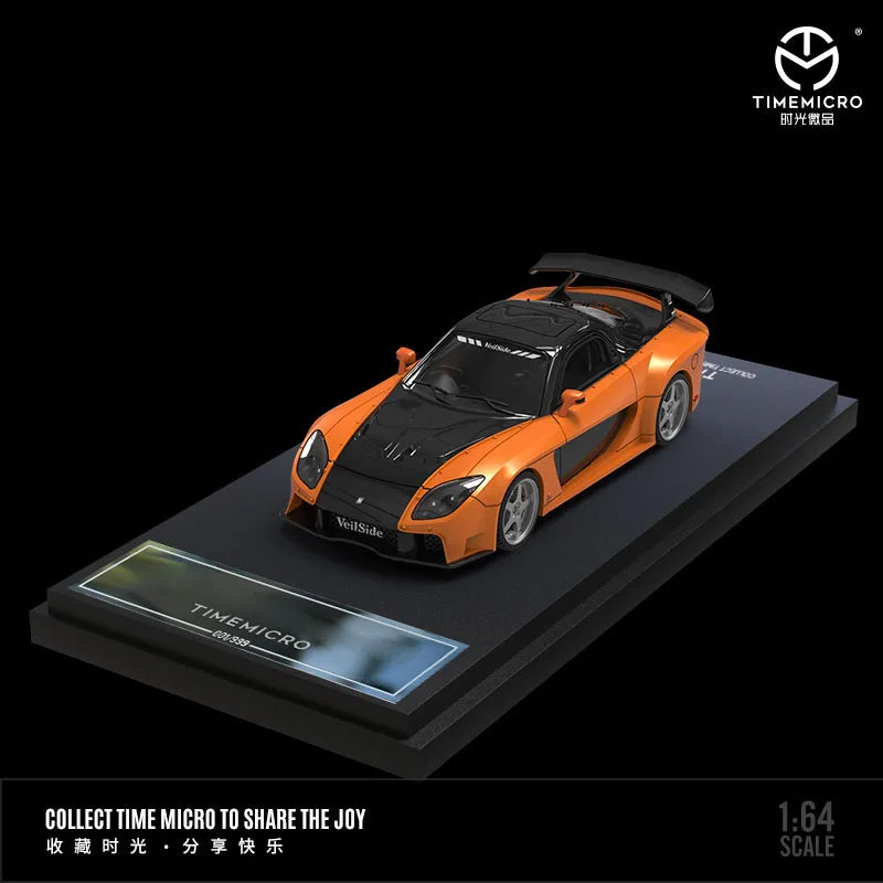 Coche a escala 1:64 Mazda RX-7 naranja estilo JDM Tokyo Drift, diecast de metal — Don Gachapón