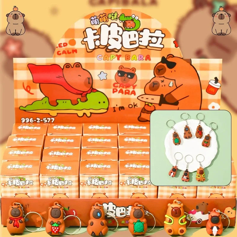 Pack de 24 llaveros de capibara kawaii de estilo japonés, coleccionables — Don Gachapón