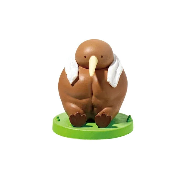 Figura gachapón de kiwi musculoso kawaii de estilo japonés en cápsula sorpresa — Don Gachapón
