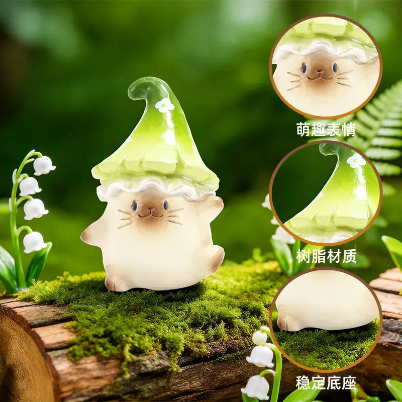 Caja sorpresa de figuras de gatos seta kawaii de estilo japonés, serie Fantasy Mushroom — Don Gachapón